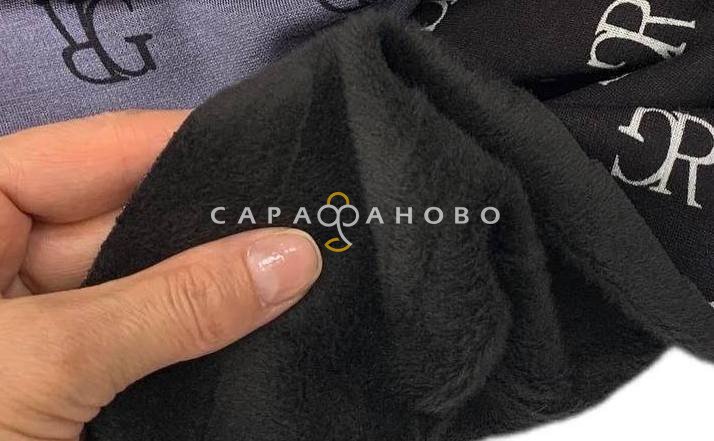 Трикотаж на меху 150 см 400 г/м2 рис Коты черный