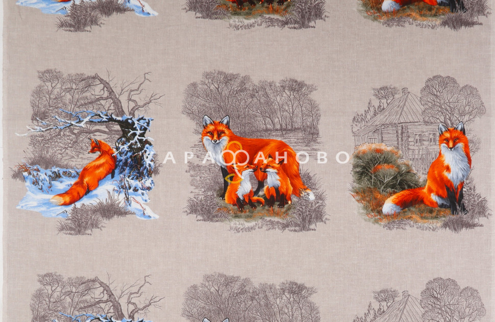 Ткань Рогожка 150 см Лисы рис 35025 вид 1