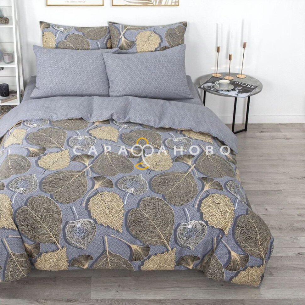 Ткань Поплин 220 см 115 гр Золотые листья рис. 13360-1