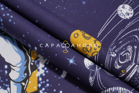 Ткань Поплин 220 см 120 гр рис. Космонавты вид 1 (основа) светится в темноте