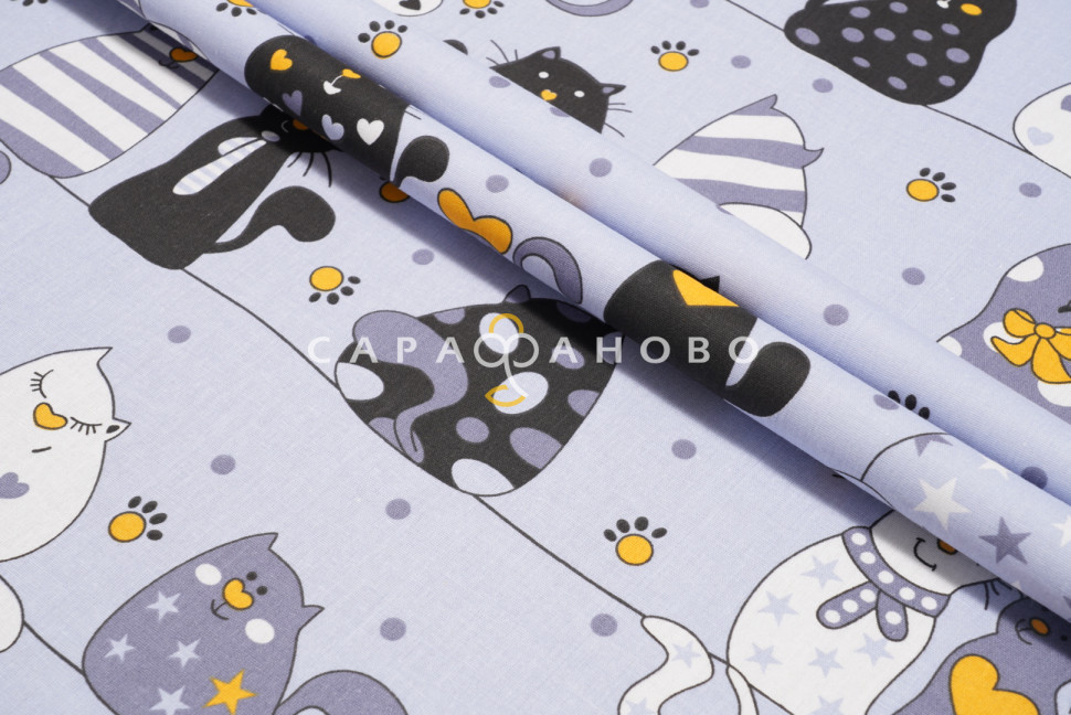 Ткань Бязь 150 см 120 гр детская рис Коты вид 1