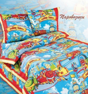 Ткань Поплин 150 Детская коллекция "Паровозики" рис 4102 вид 1